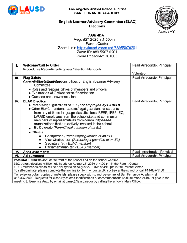 ELAC Agenda - members & Officers Election Featured Photo