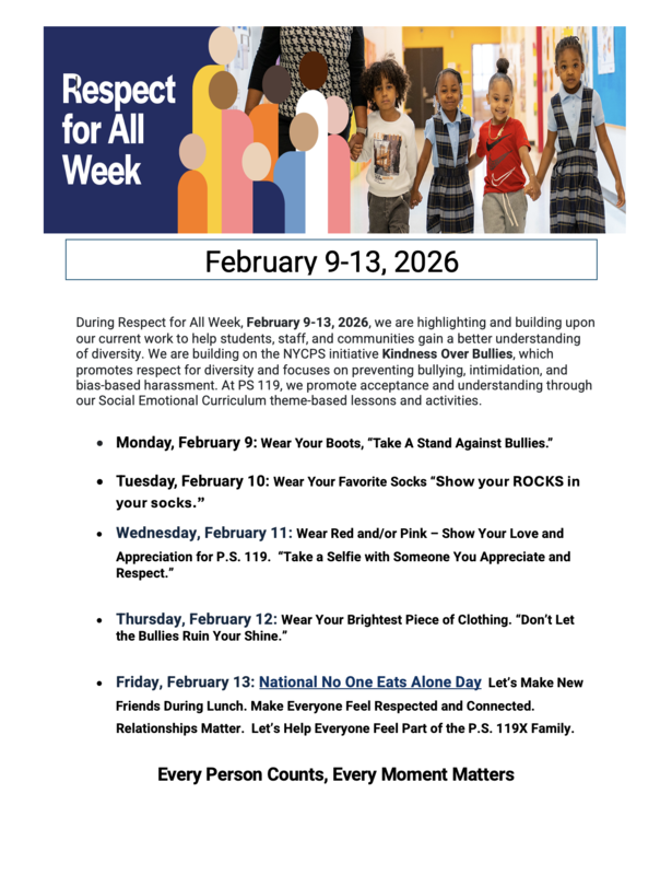 Respect For All Week Flyer February 9 - 13, 2026