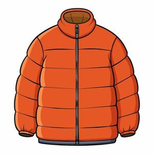 Bright orange puffy jacket with a high collar.