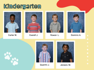 Red, yellow, white, and blue circles with student pictures labeled