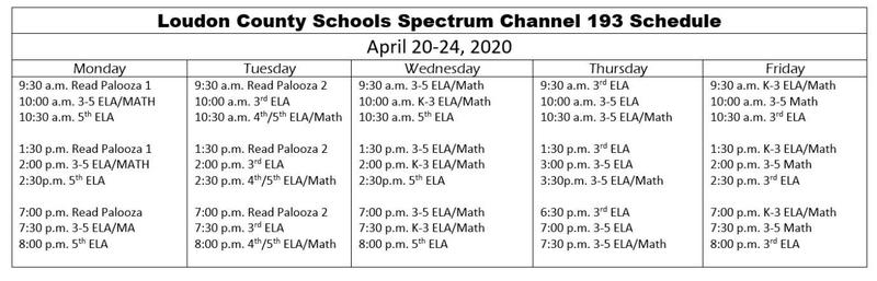 Spectrum 193 Schedule April 20-24 (Can Also Access Under STUDENT tab) | Loudon  County Schools Tennessee