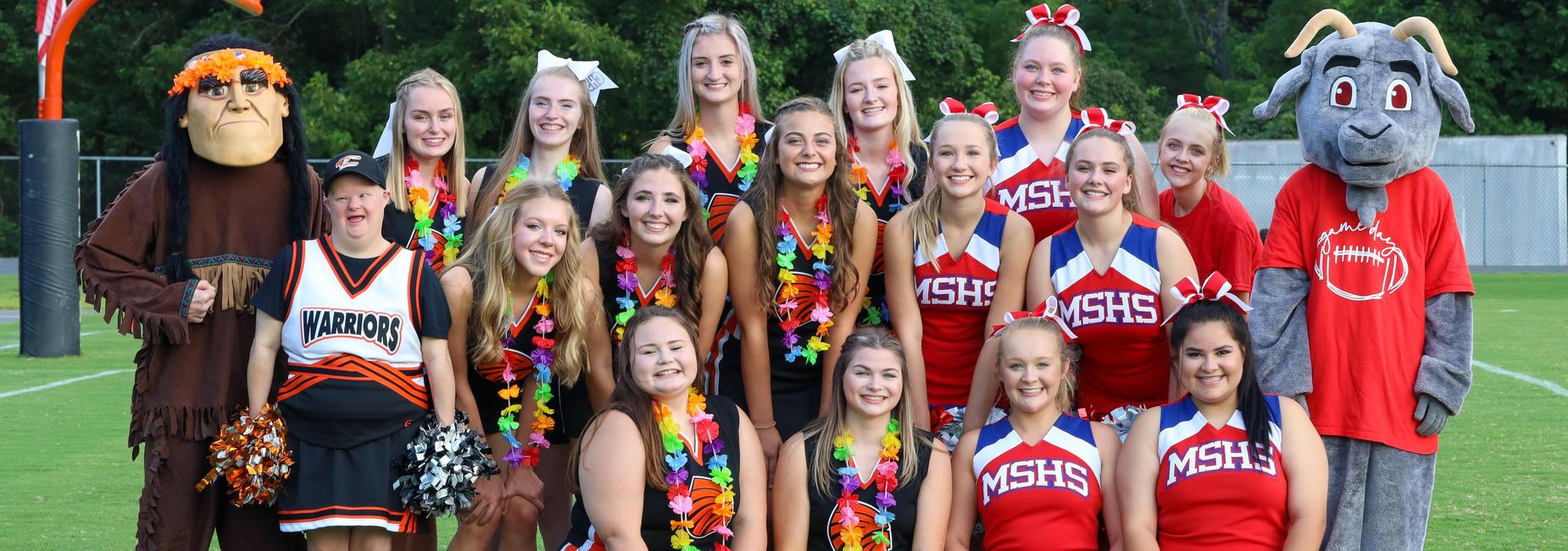 Photo of CHS and MSHS cheerleaders and mascots