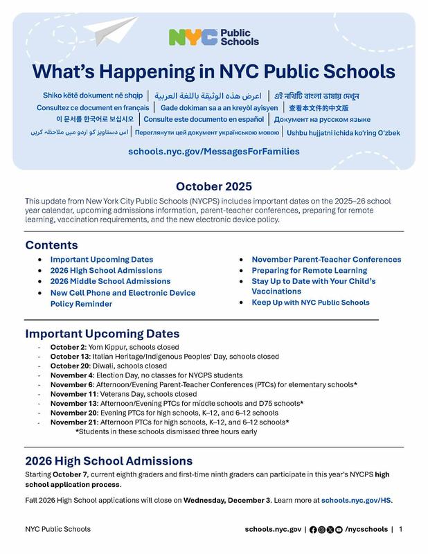 october 2025 nycps family update Page 1