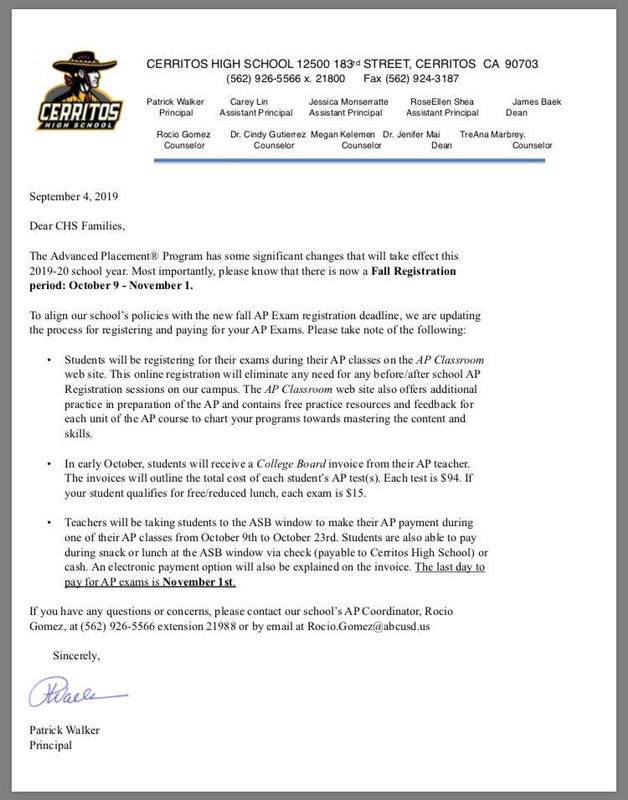 Letter from Mr. Walker regarding AP Exam Changes Featured Photo
