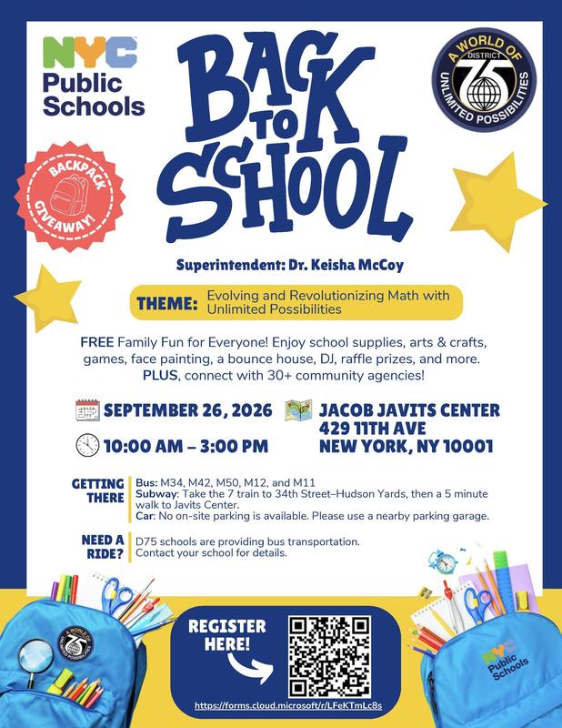 District 75 Back to School Event Flyer