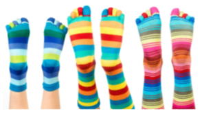 Feet wearing colorful socks