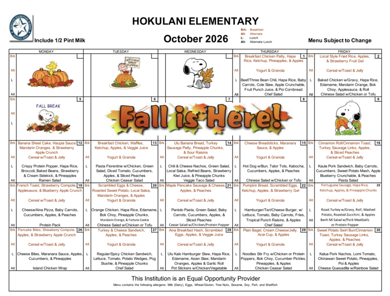 October Breakfast & Lunch Menus Featured Photo