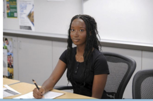 “2027 National Merit Scholarship Program Semifinalist, Amara Beatty, in class.” Photo Credit: Hayley Chacon/Pomona Unified School District