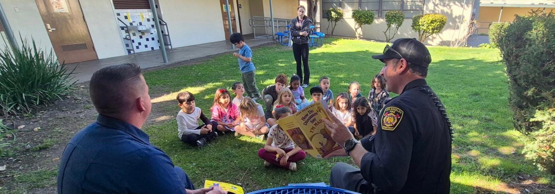 Firefighters reading to students for Read Across America