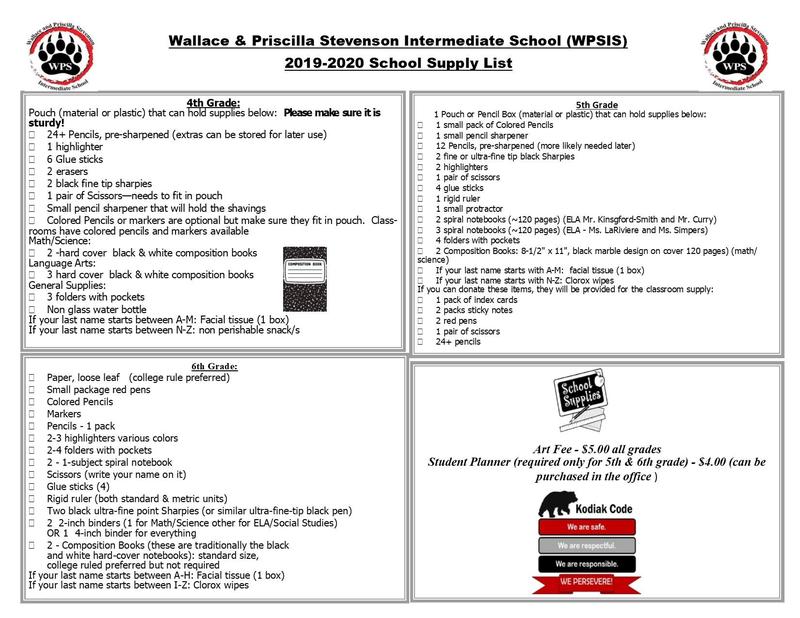 WPSIS School Supply List