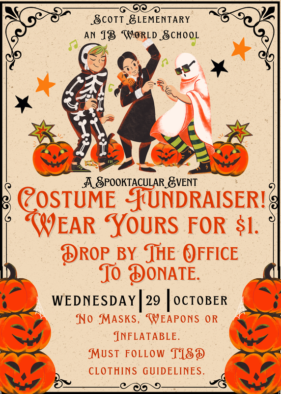 Costume fundraiser flyer, bring $1 to school to wear a school appropriate costume to school on 10/29/25