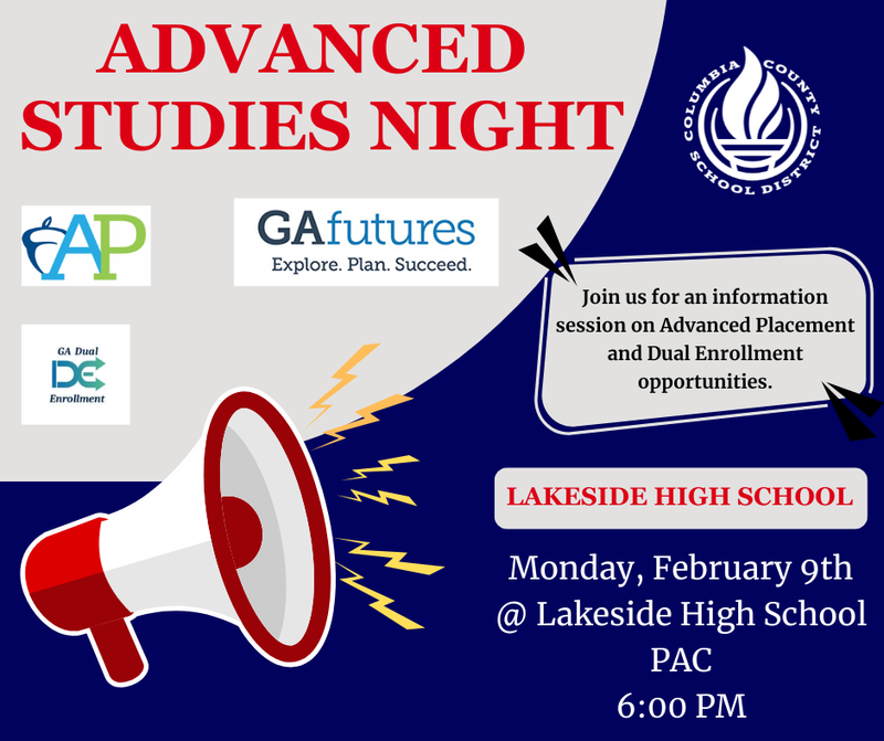 Flyer for advances studies at LHS from 6-7:30 Monday night