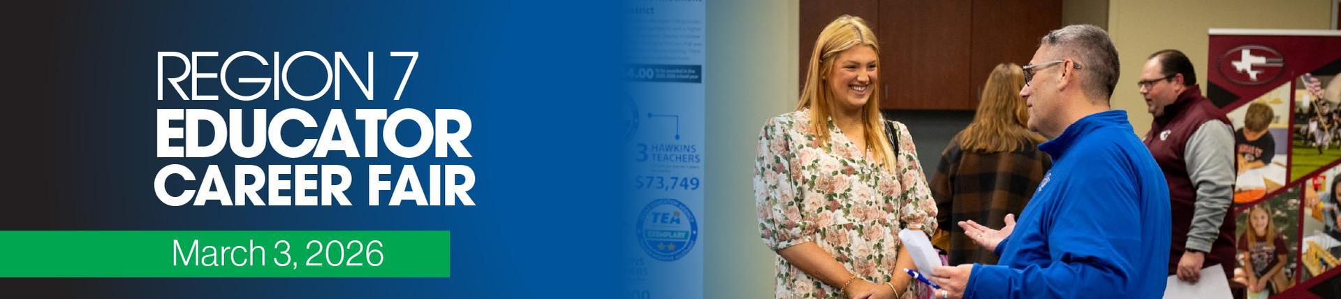 Educators and district staff talking at the Region 7 Educator Career Fair on March 3, 2026.”