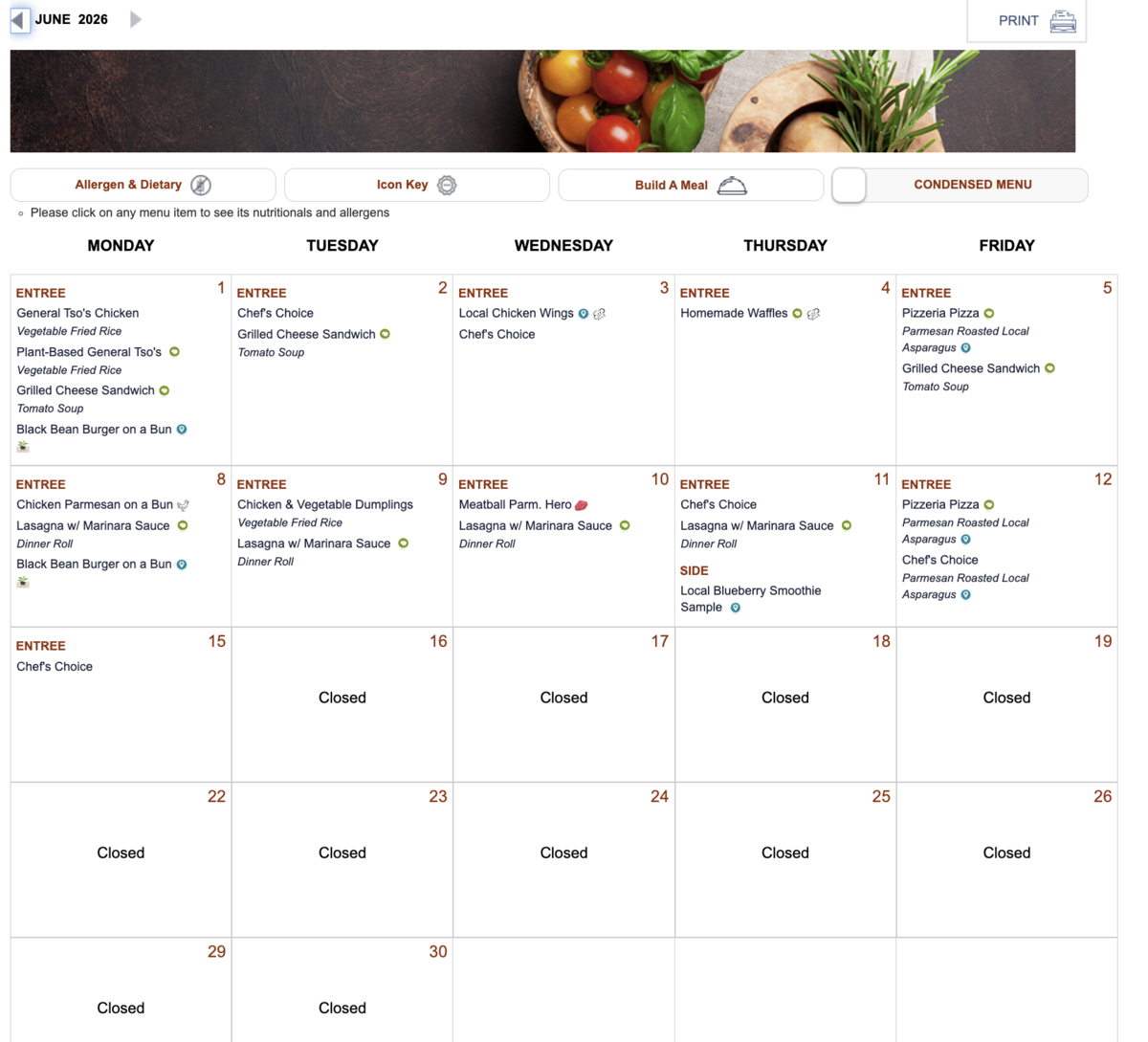 Image of June 2026 Lunch Menu
