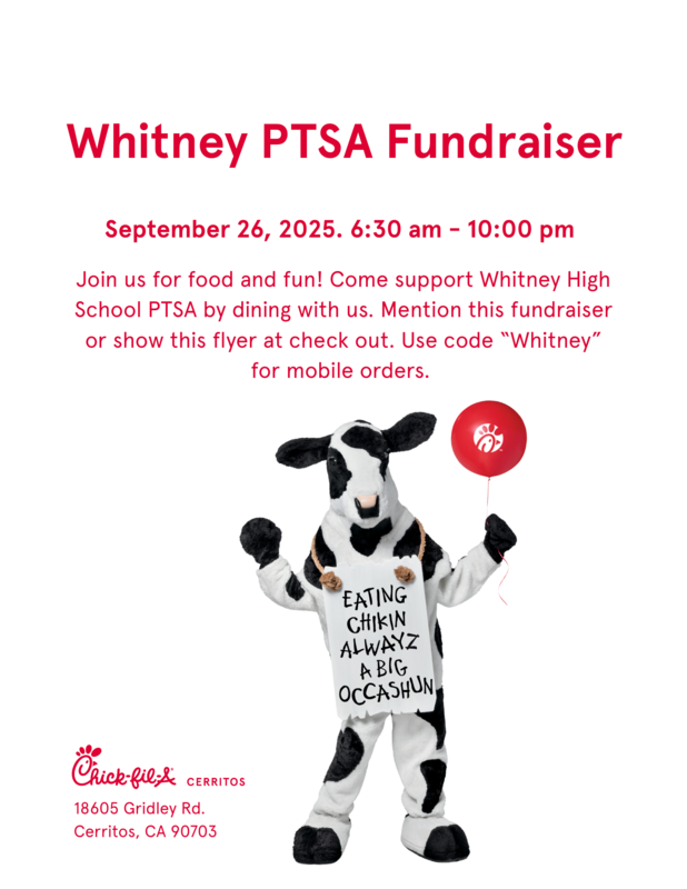 WHS PTSA fundraiser at Chick-fil-A on 9/26/25 from 6:30am - 10pm