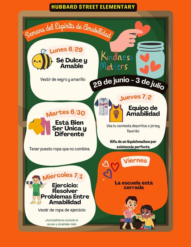 Hubbard Summer School Spirit Week Flier Spanish