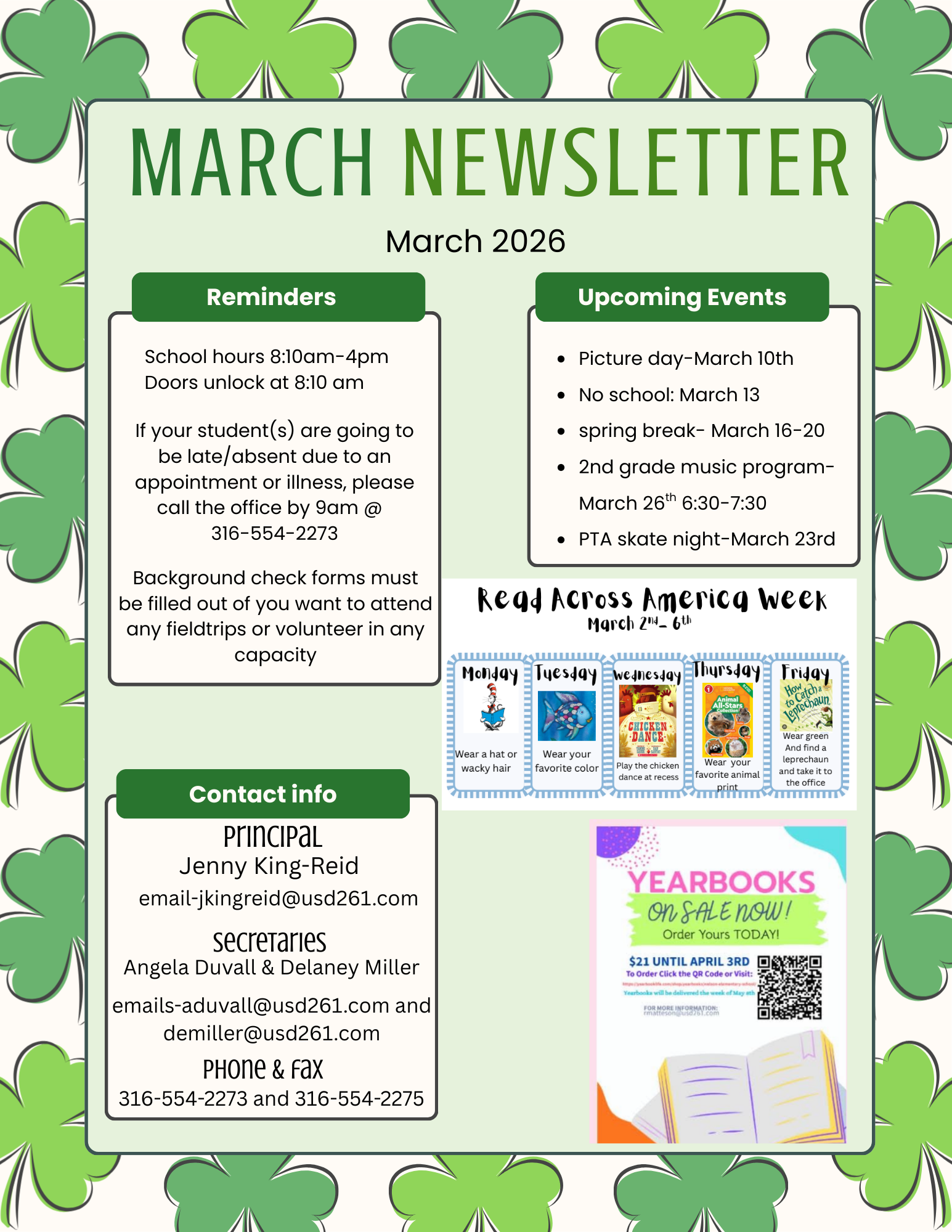 Newsletter of events for Nelson Elementary for March 2026