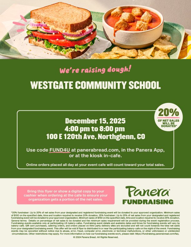Westgate Panera Bread Fundraiser Flyer