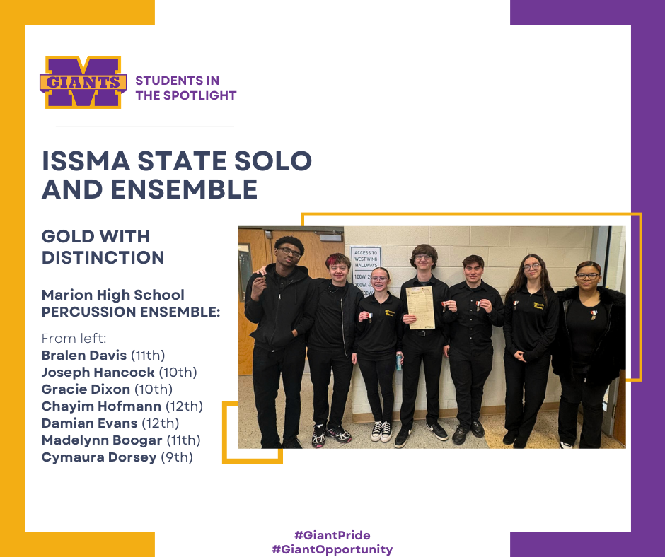 promo graphic - ISSMA State Solo & Ensemble 2026 - MHS percussion ensemble