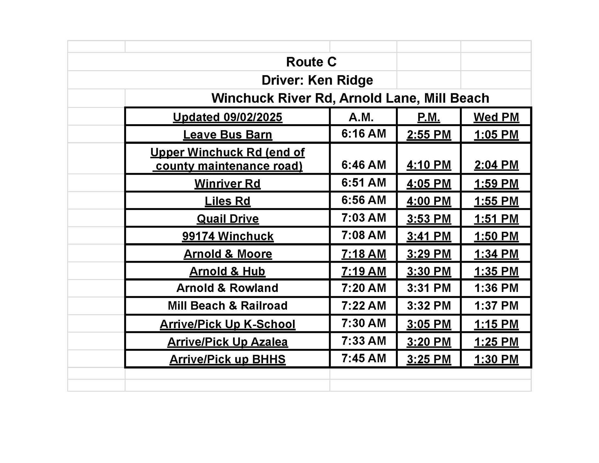 updated schedule as of 9 5 2025