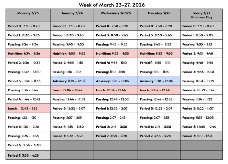 Bell Schedule March 23-28