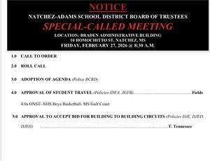 Special Called Board Meeting