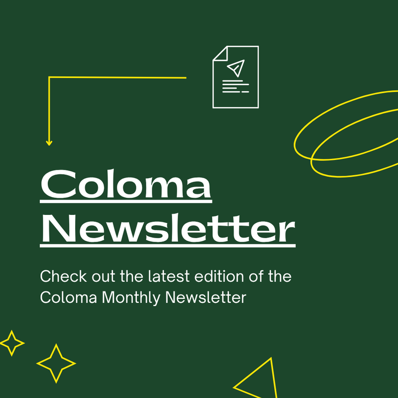 Green Background with White Text "Coloma Newsletter."