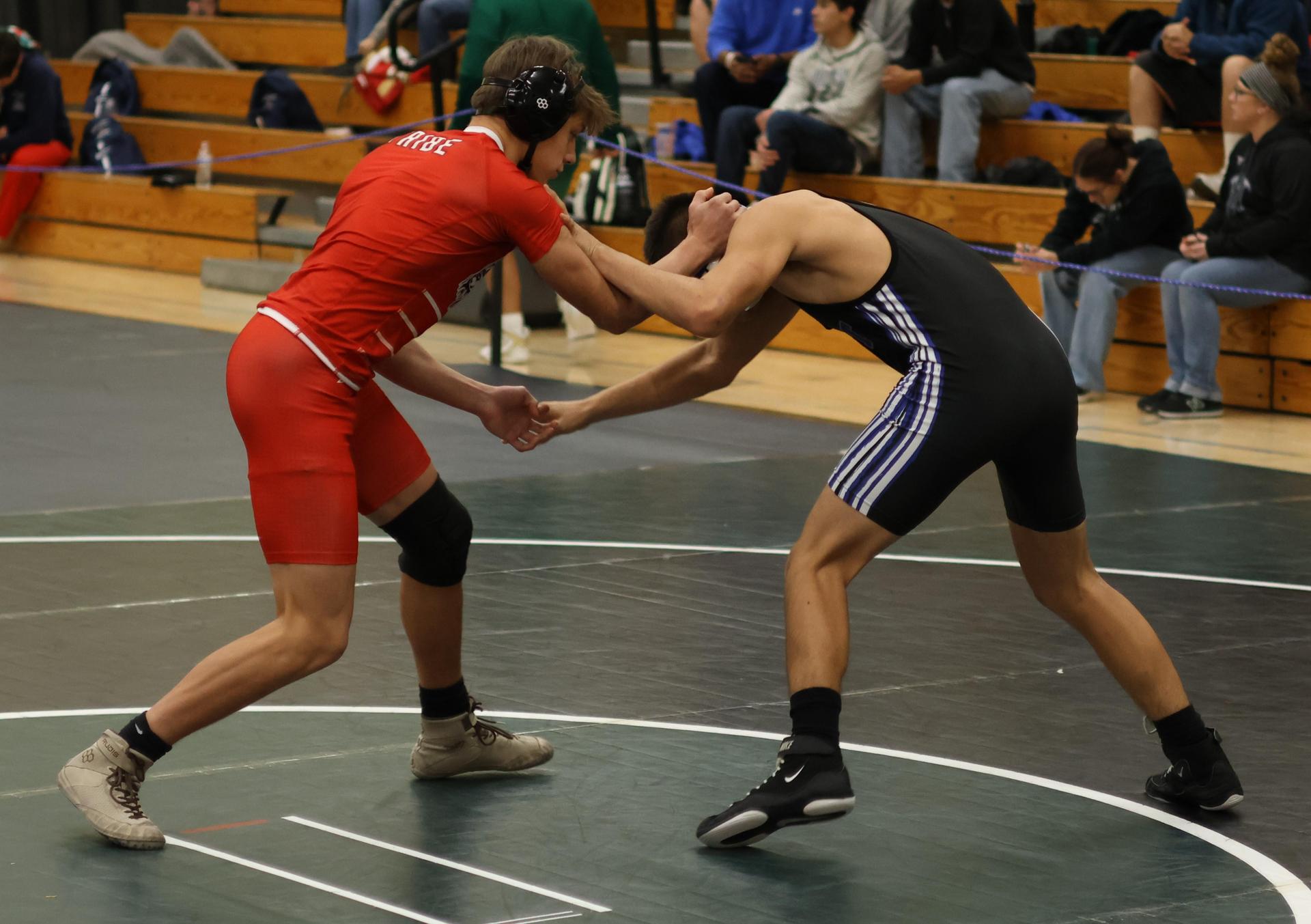 Boys wrestling in the Liberty Duals event 108