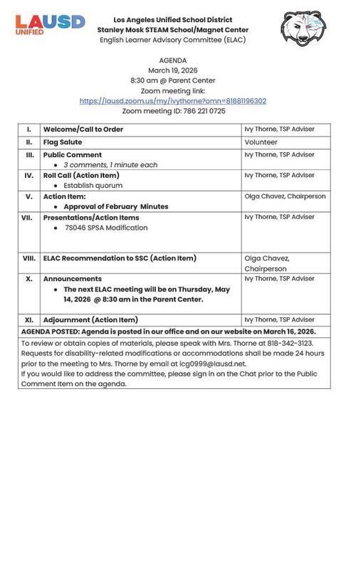 ELAC English Agenda