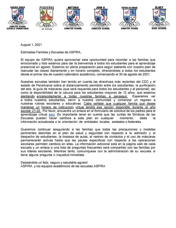 Important Letters For Our Families Regarding Reopening Featured Photo