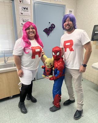 two teachers and student on halloween