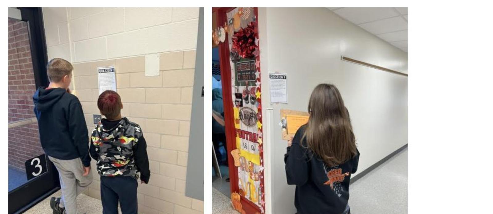 Students participating around the school doing a "question trail"