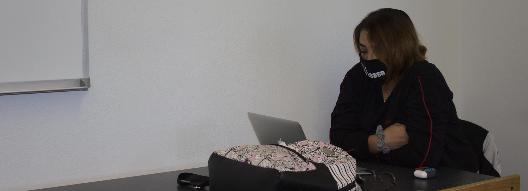 Alyssa working on her english course 