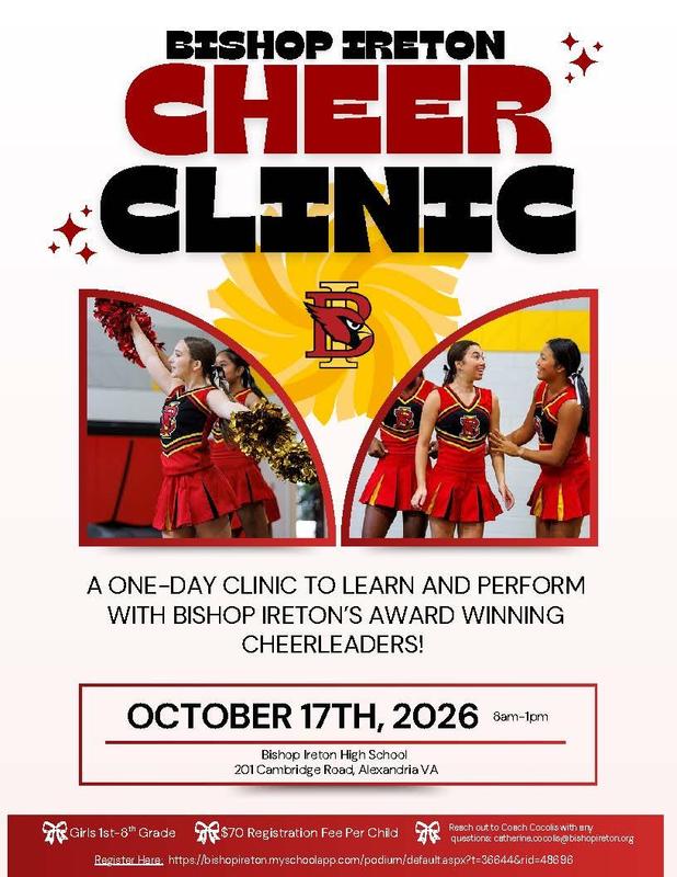 2026 Bishop Ireton Cheer Camp! Girls 1st-8th Grade (no experience necessary) Featured Photo