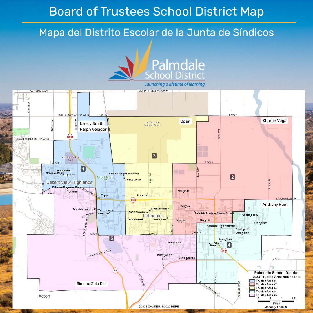  Map of the board of trustees areas one through five.