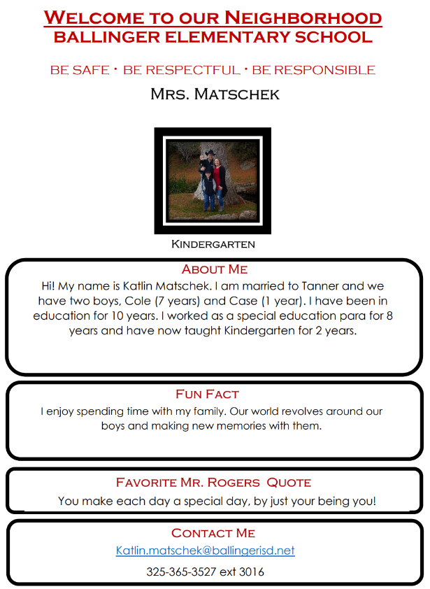 Home Kindergarten Ballinger Elementary