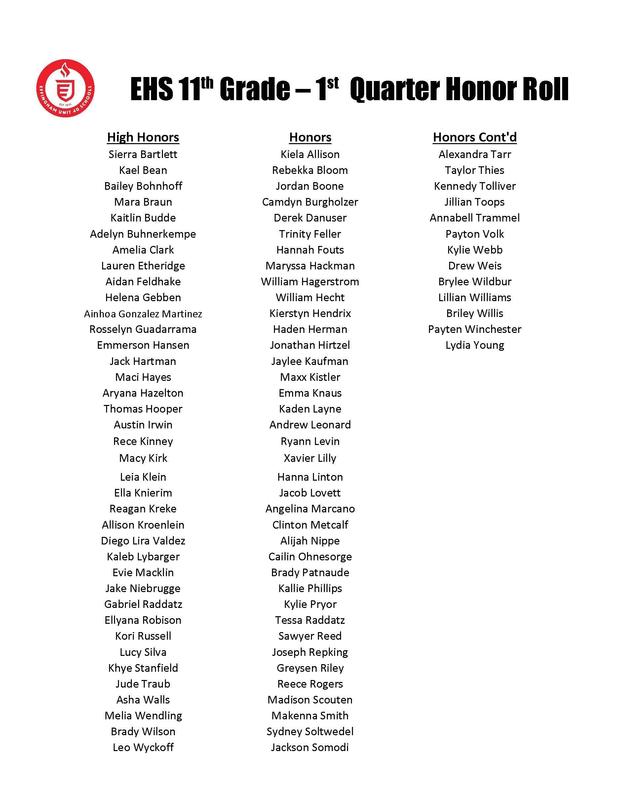 11th Grade 1st Quarter Honor Roll