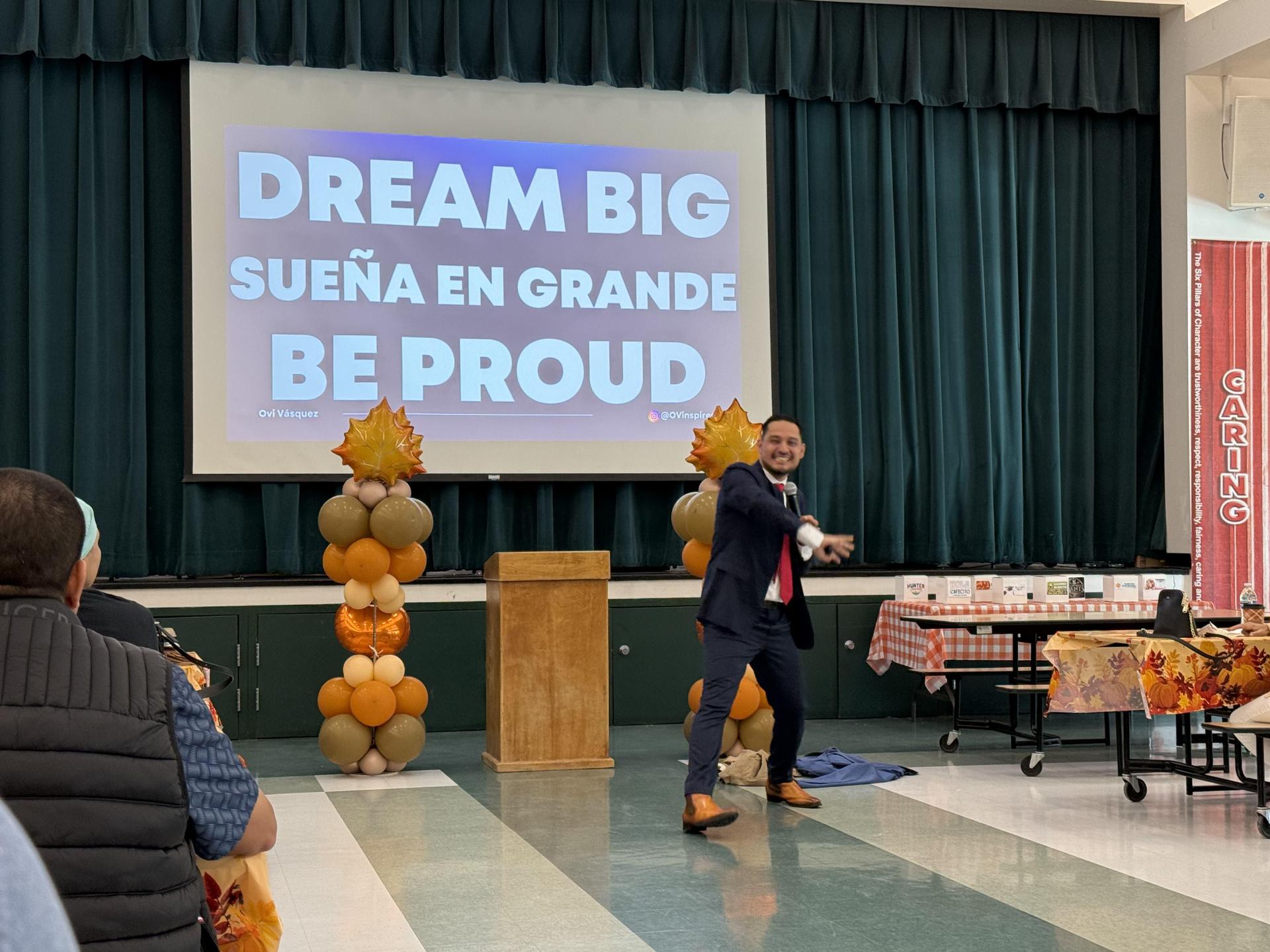 Speaker presenting powerpoint