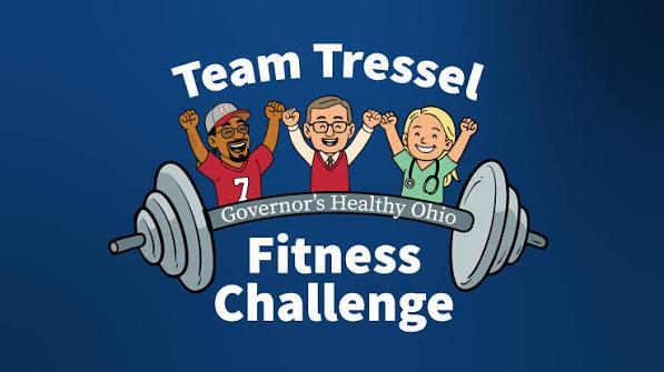 Cartoon characters celebrating a fitness challenge with weights in the background.