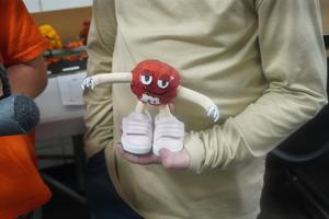 A student turned his gourd into one of the M & M characters.