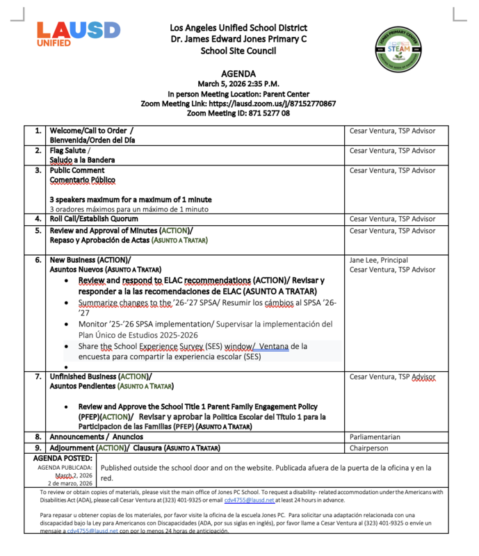 March 5, 2026 SSC Agenda