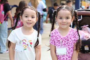 Two smiling girls with pigtails