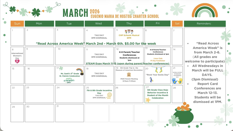 March Calendar English