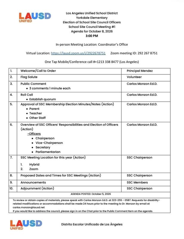SSC Meeting Agenda