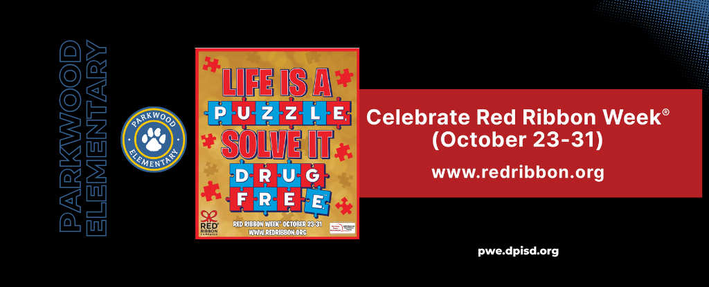 Banner promoting Red Ribbon Week with text and colorful puzzle design.