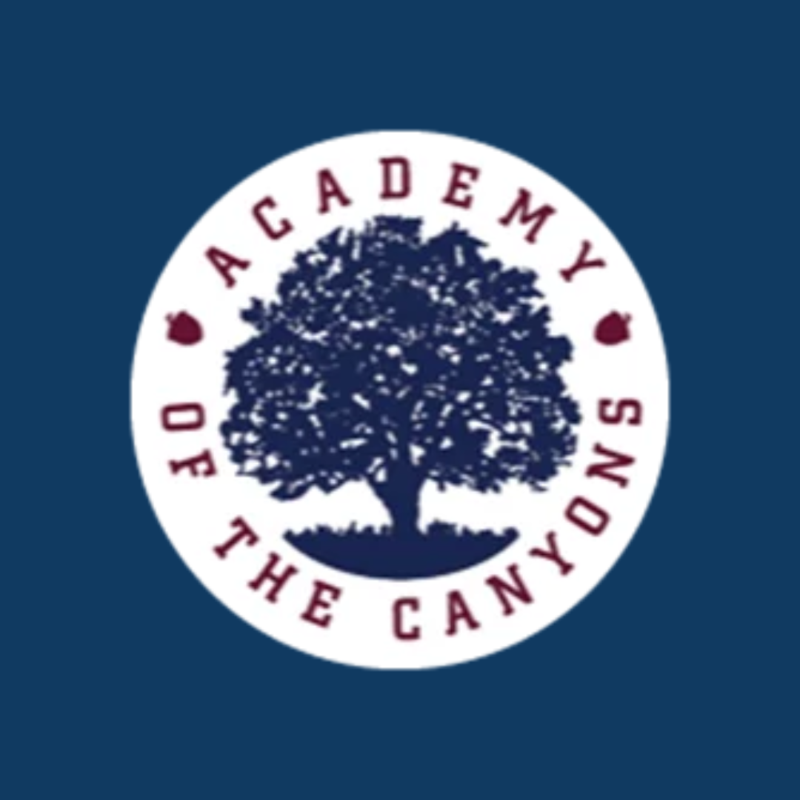 A blue tree in a circle and text: Academy of the Canyons