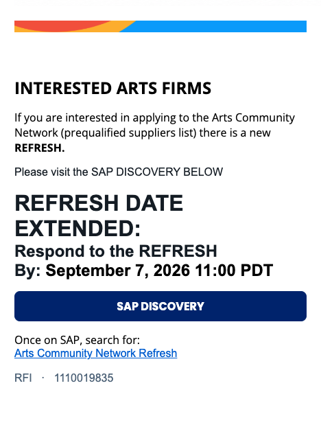 Arts Community Network (prequalified suppliers list) there is a new REFRESH.