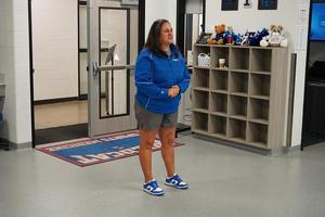 Skrabanek speaks to the crowd during the recognition