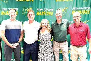 Some of Penn-Trafford’s retiring staff attended the June 8, 2026 board meeting; shown in photo are Mr. Jim Simpson, Mr. Tom Monzo, Mrs. Tamara Patula, Mr. Mick Bujdos, and Mr. Mike Cleland