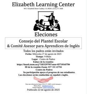 Eleciones de ELAC y Consejo del Plantel Escolar